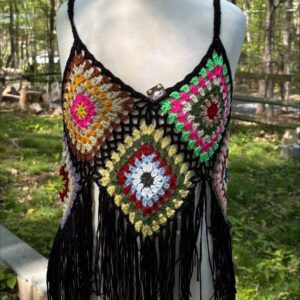Black Fringe Multicolored Granny Squares